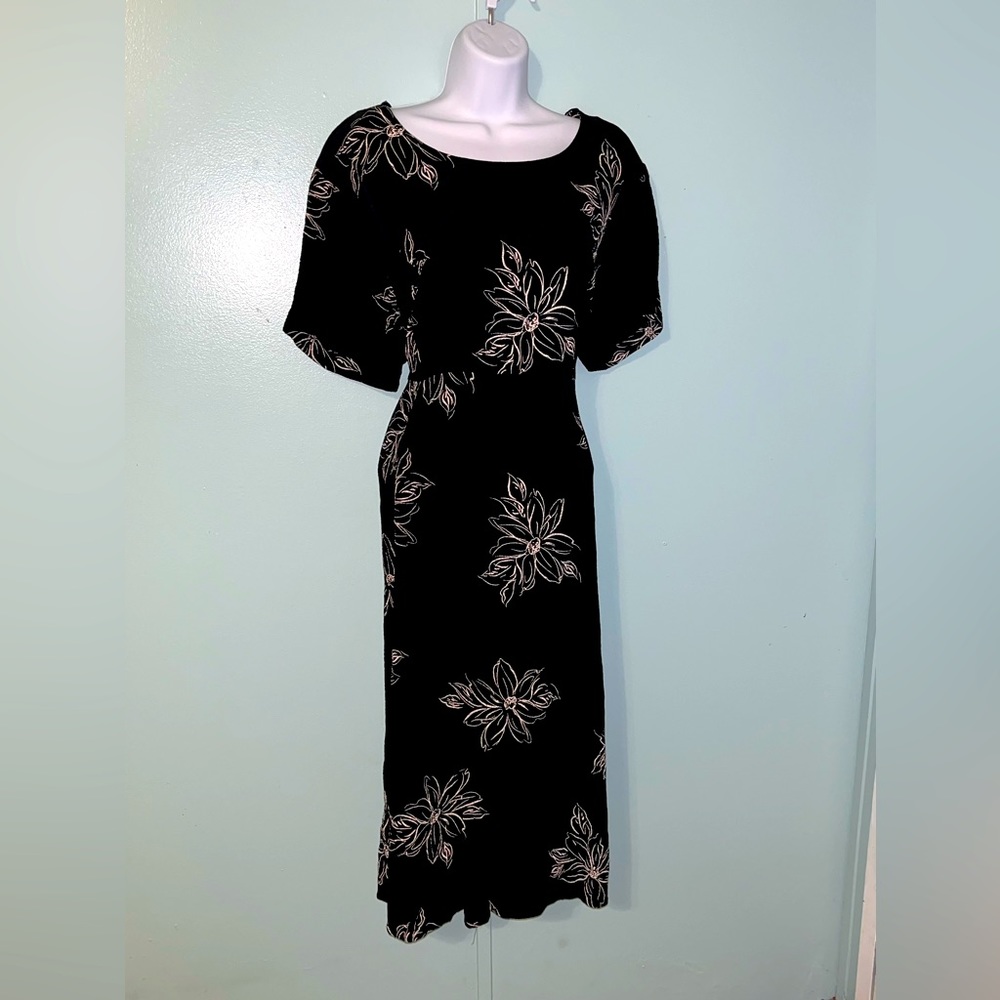 Christy Lyn‎ Dress Size 16 Vintage Made in USA Black Cream Flowers